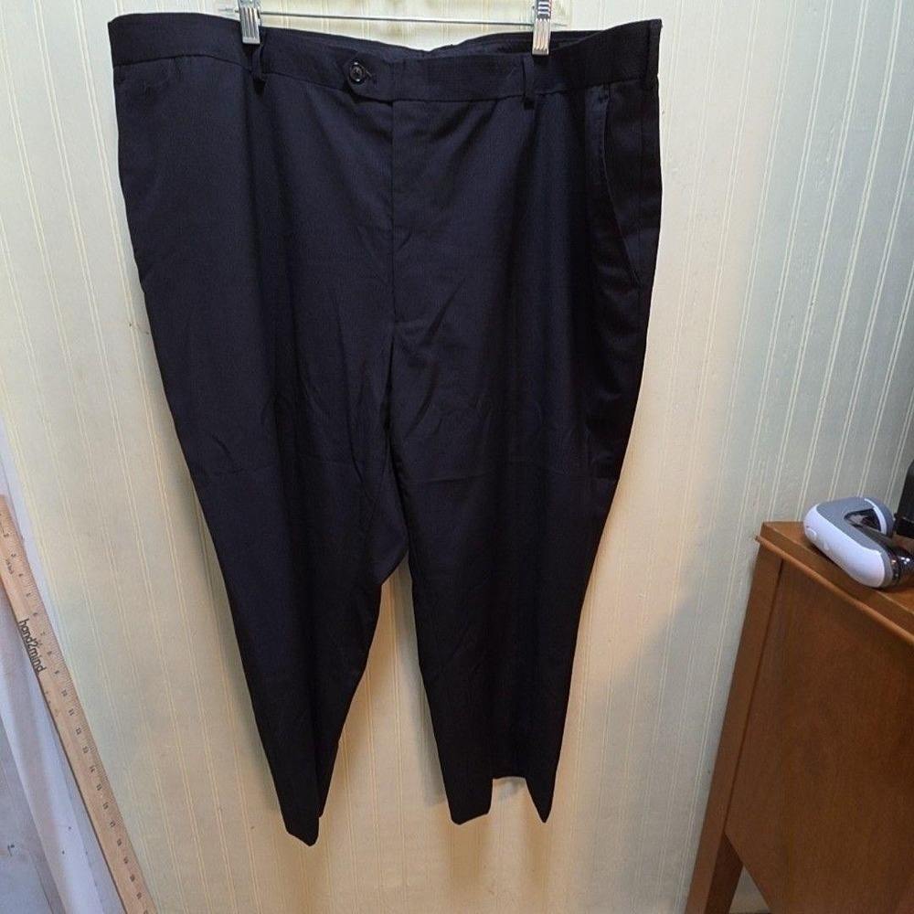 Pants Mens 49x25 Black Flat Front Tapered Microfiber Dress Big & Tall Slacks